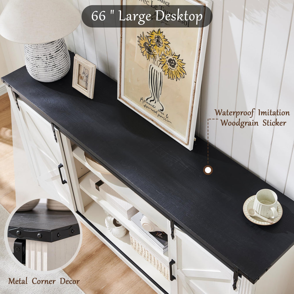 Farmhouse TV Stand for 75 80 Inch TV, 32" Tall Entertainment Center w/4 Drawers & Sliding Barn Door, Rustic Media