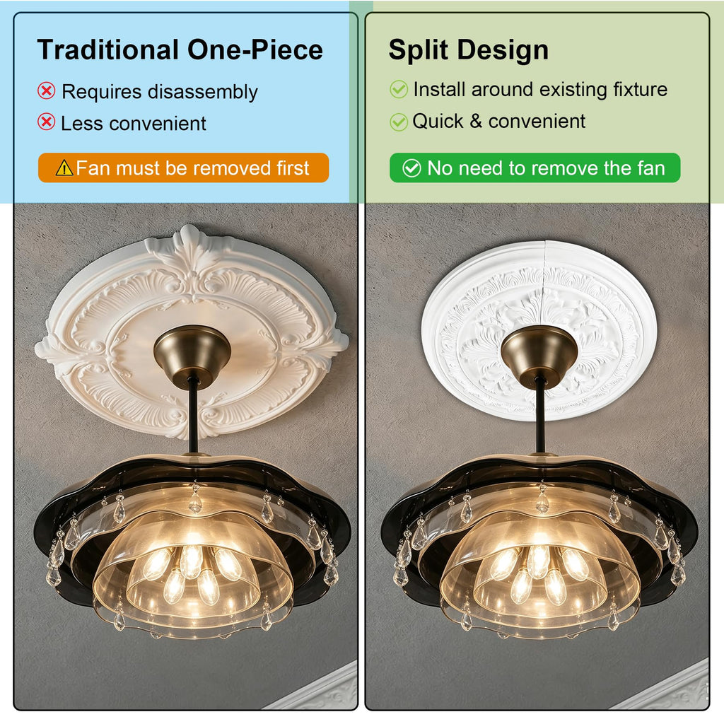 15-3/8" Split Ceiling Medallion, White Primed Light Fixture Canopy, Decorative Ceiling Rosette for Chandeliers &