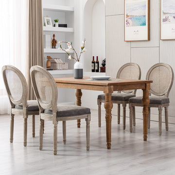 Farmhouse Leather Dining Room Chairs Set of 4 French Dining Chairs with Round Rattan Back French Bistro Chairs