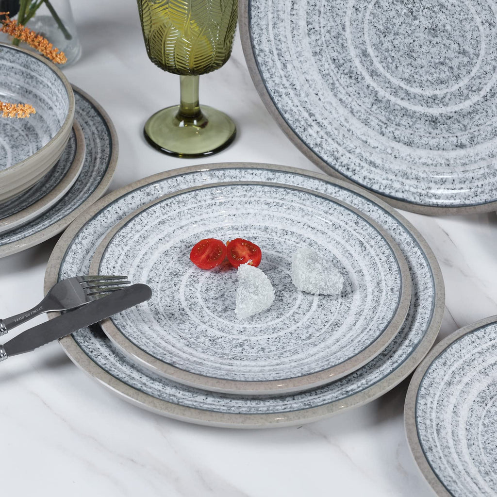 Melamine Dinnerware Sets 12 PCS - Service for 4 Plates & Bowls Sets Grey