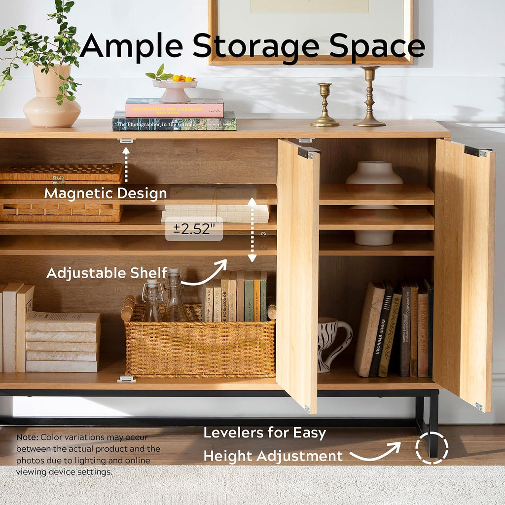 Fluted Storage Cabinet with 3 Doors, Sideboard Buffet Cabinets, Modern Accent Cabinets with Adjustable Shelves