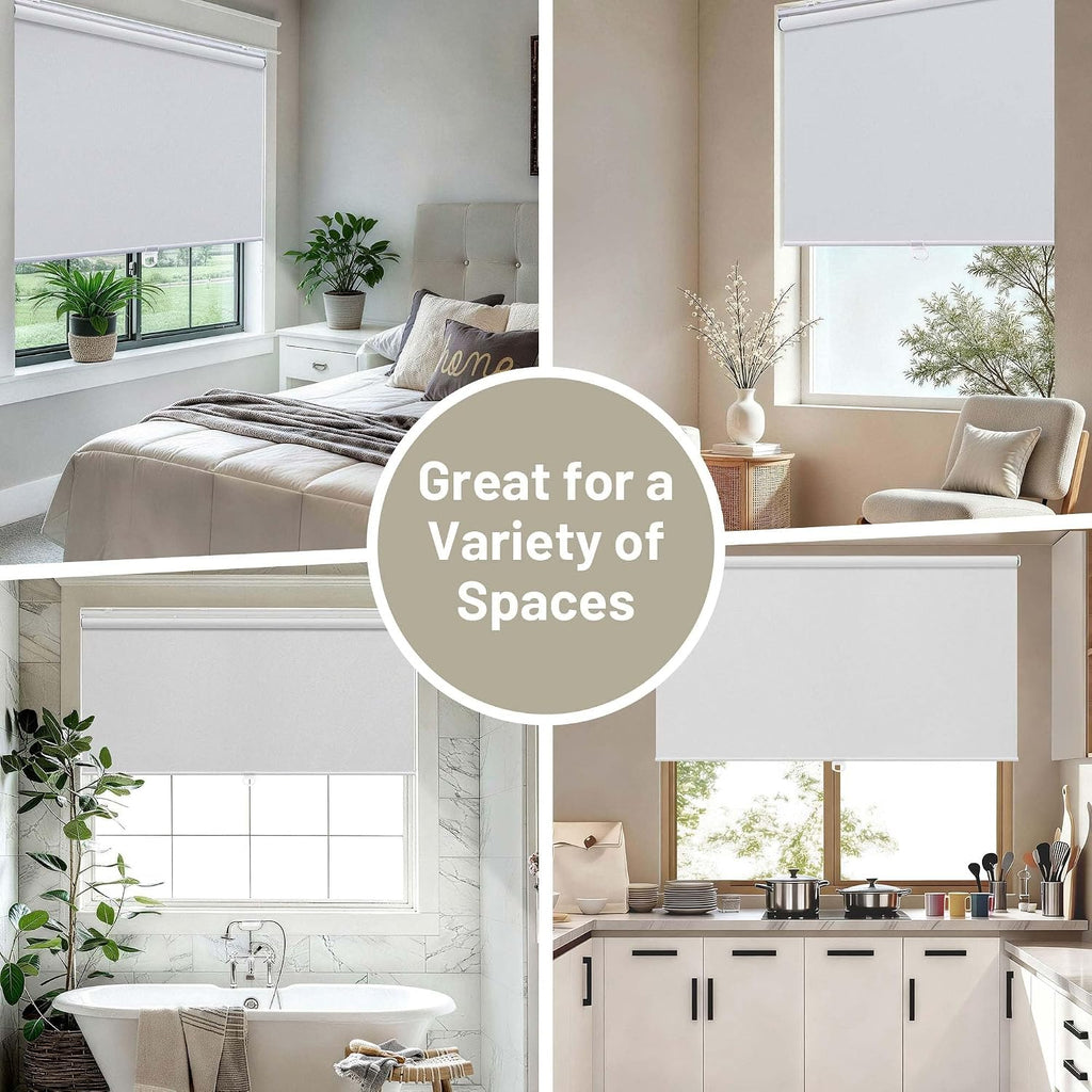 Blackout Cordless Roller Shades Blinds, White | Blackout Fabric UV Thermal Insulated,Spring System For Windows