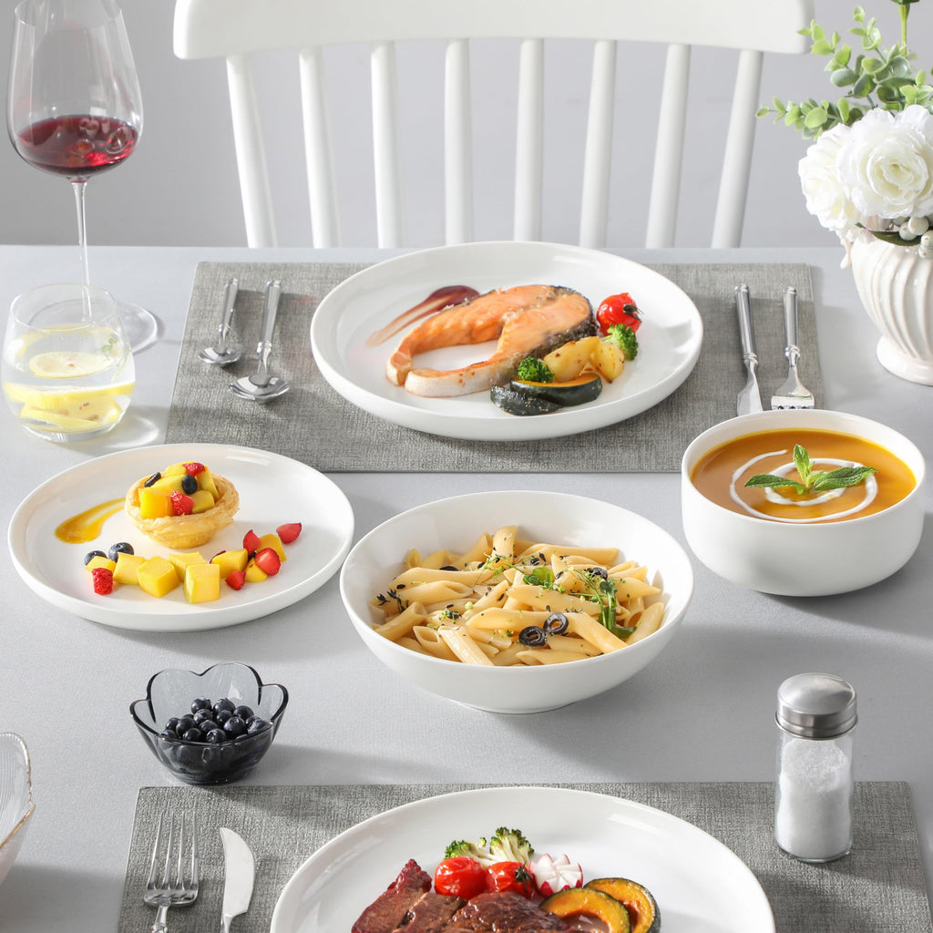 24 Pcs Porcelain Plates and Bowls Sets,Dinnerware Set for 6,White