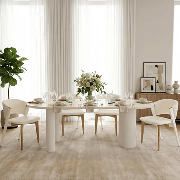 79'' Oval Dining Table for 8-10 People, Scandinavian Wood Dinner Kitchen Table with Sintered Stone Tabletop and