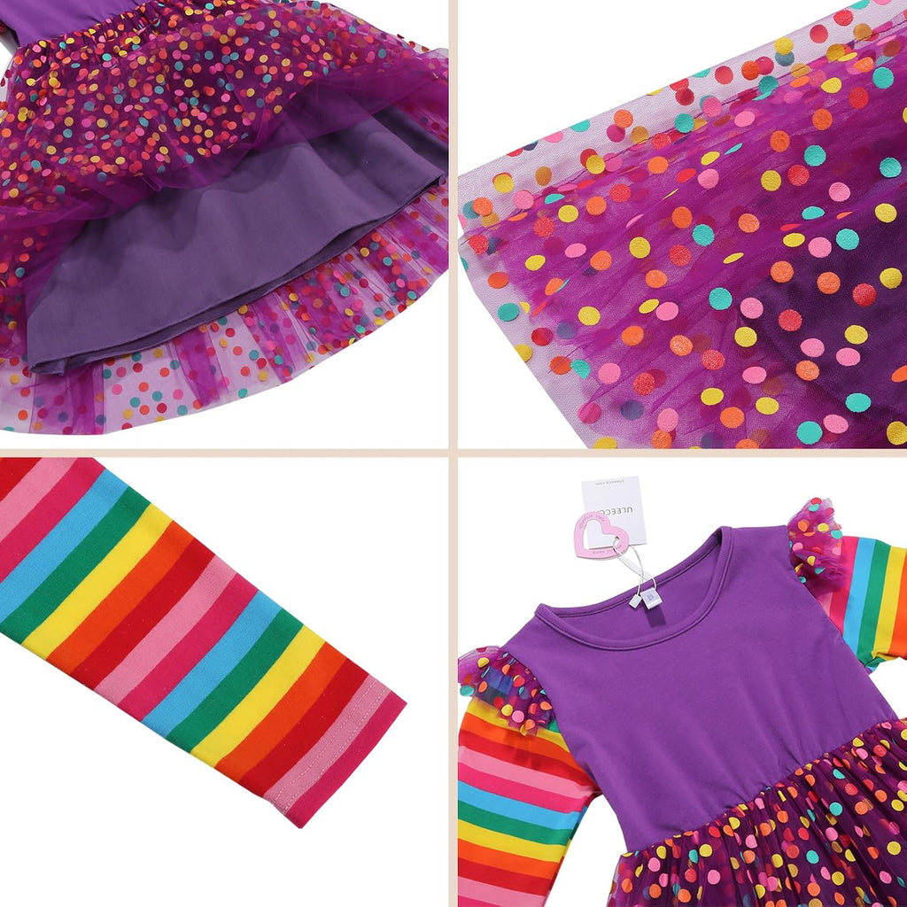 Toddler Girls Dresses Long Sleeve Rainbow Tutu Dress for Party