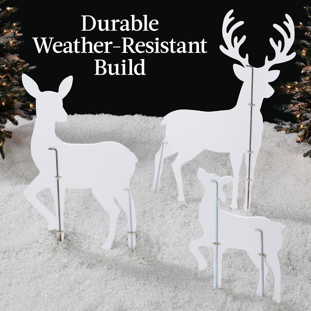3-Piece 46in 2D Deer Family Silhouette Set, Outdoor PVC Christmas Yard Decoration w/Buck, Doe, Fawn, Weather