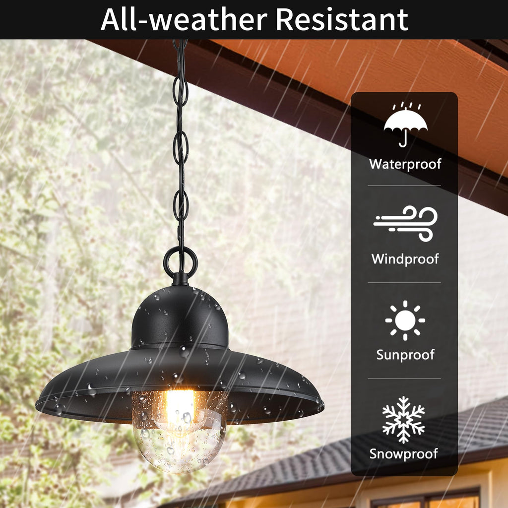 12 Inch Outdoor Pendant Light for Porch, Farmhouse Hanging Light