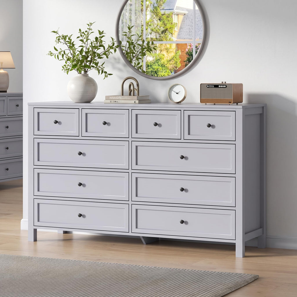 Grey with 10 Drawers, Farmhouse Chest of Drawers