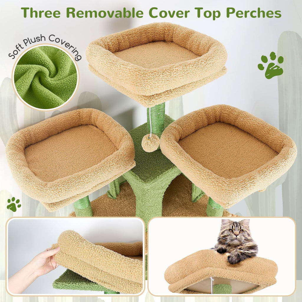Big XXL Cactus Cat Tower for Indoor Multiple Cats, Green