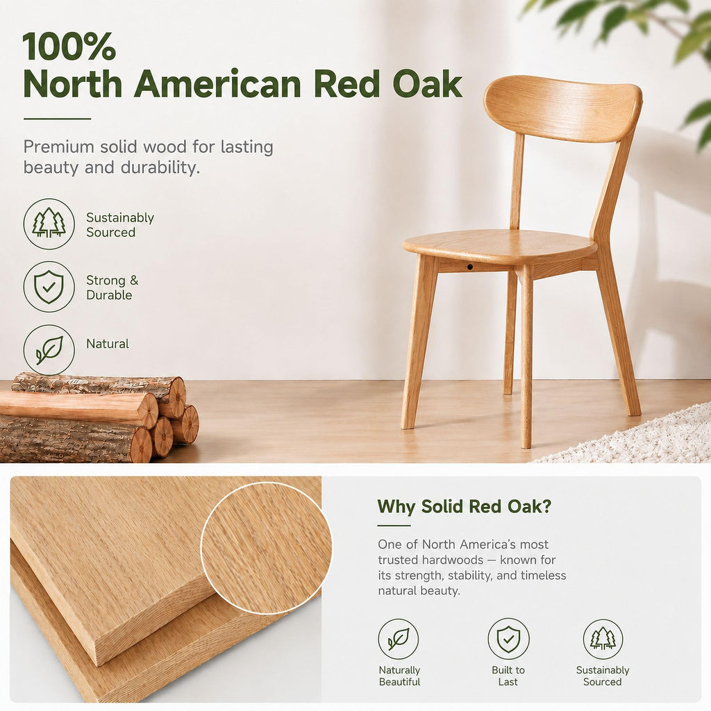 Oak Dining Chairs, Kitchen Chairs, 100% Solid Wood Modern Dinner Chair with Curved Backrest, Dining Room Chair