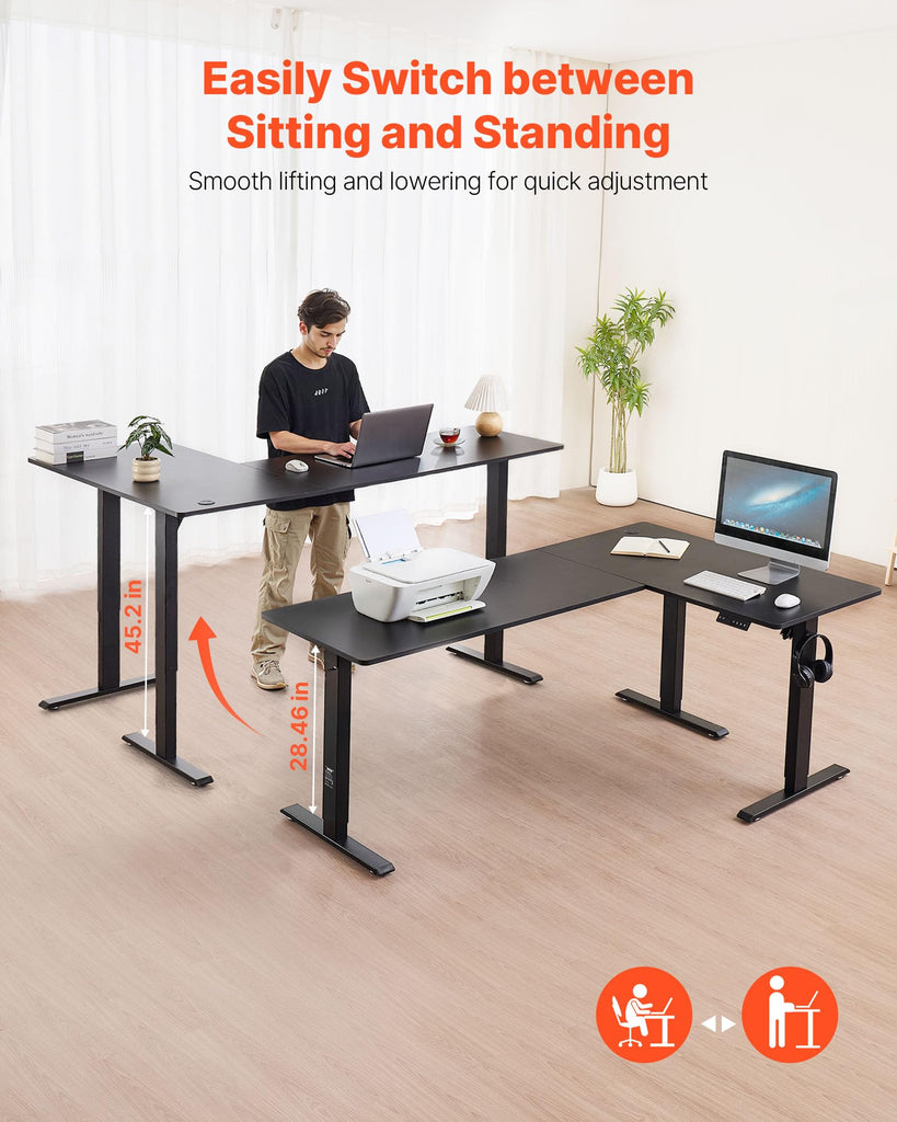 L Shaped Standing Desk 71 x 47 inch, 3 Memory Height Adjustable, Electric Corner Standing Desk with Dual Motor, 2
