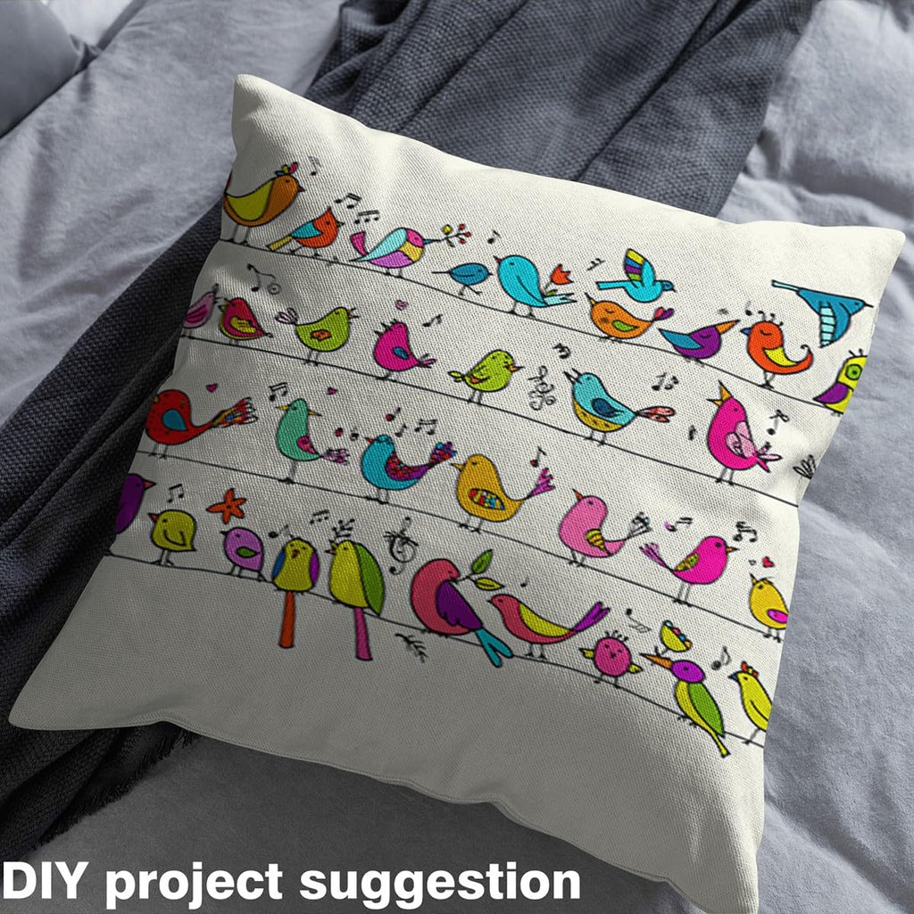Birds Pattern Fabric by The Yard Music Notes Geometric Lines Decorative Fabric Soft Polyester No Stretch Cute Flower