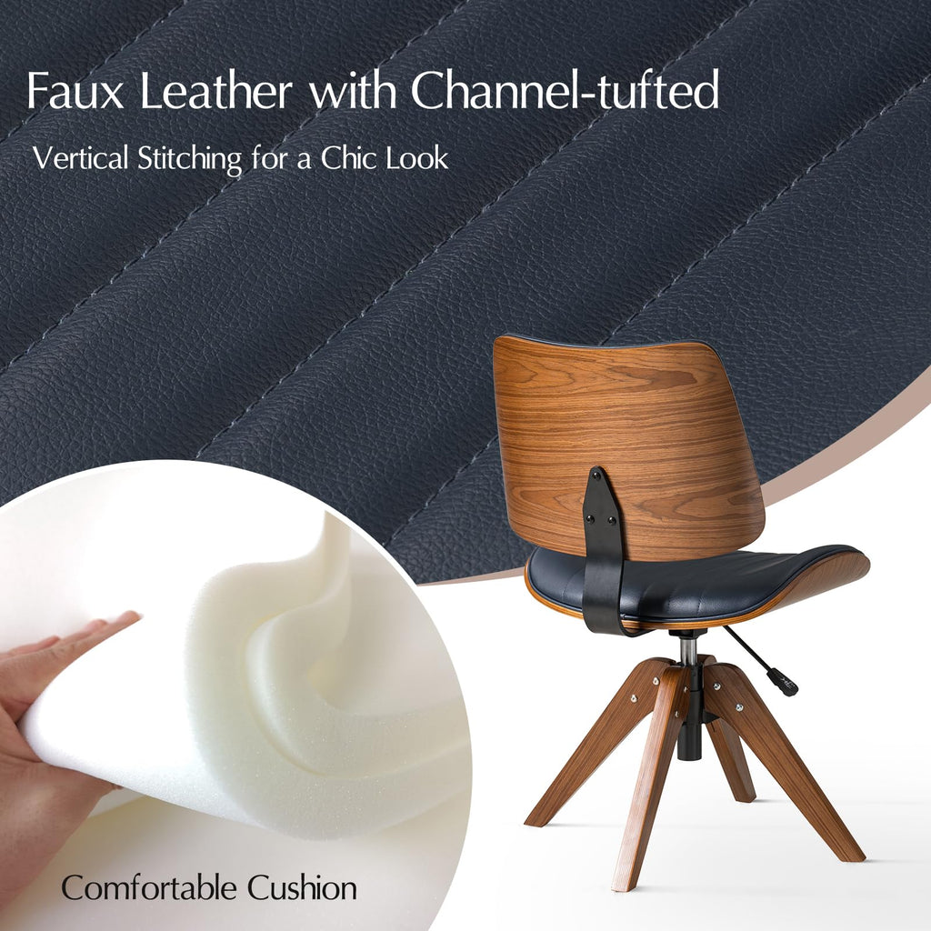 Faux Leather Home Office Desk Chair No Wheels, Navy