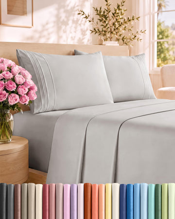 Cal King Size 4 Piece Sheet Set - Breathable & Cooling Sheets - French Grey