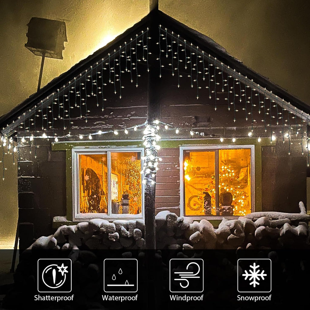 27 FT 300 Clear Icicle Lights - Green Wire, Indoor/Outdoor Christmas Light