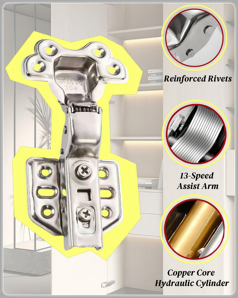 Inset Cabinet Hinges, 304 Stainless Steel 4 Pack Soft Close Hidden Hinge Set, Quick-Release, Cooper Core Hydraulic
