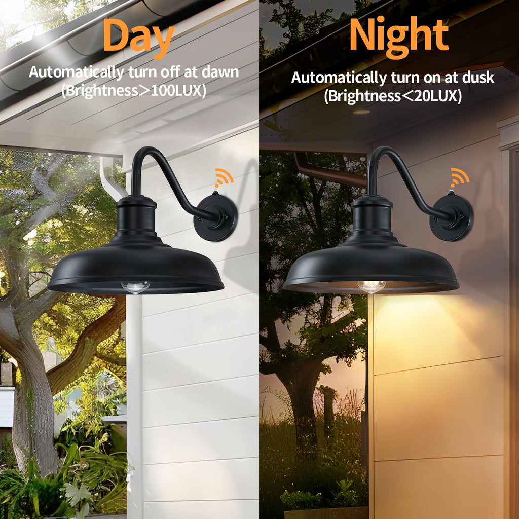 13.8'' Diameter Large Dusk to Dawn Outdoor Gooseneck Barn Light, 2 Packs
