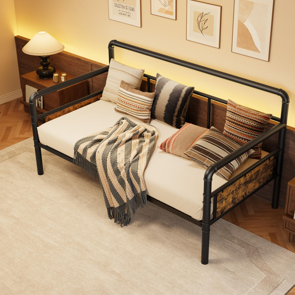 Metal Daybed Frame Twin Size, Daybed with Classic Headboard, Black