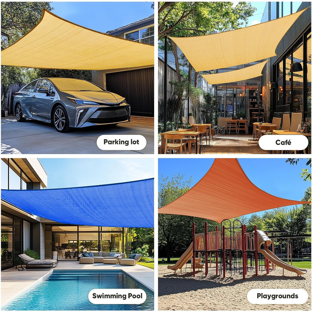 Sun Shade Sail with Hardware Kit 185GSM 12x16ft Sand | Rectangular Outdoor Sunshades UV Block Outside Canopy Cover