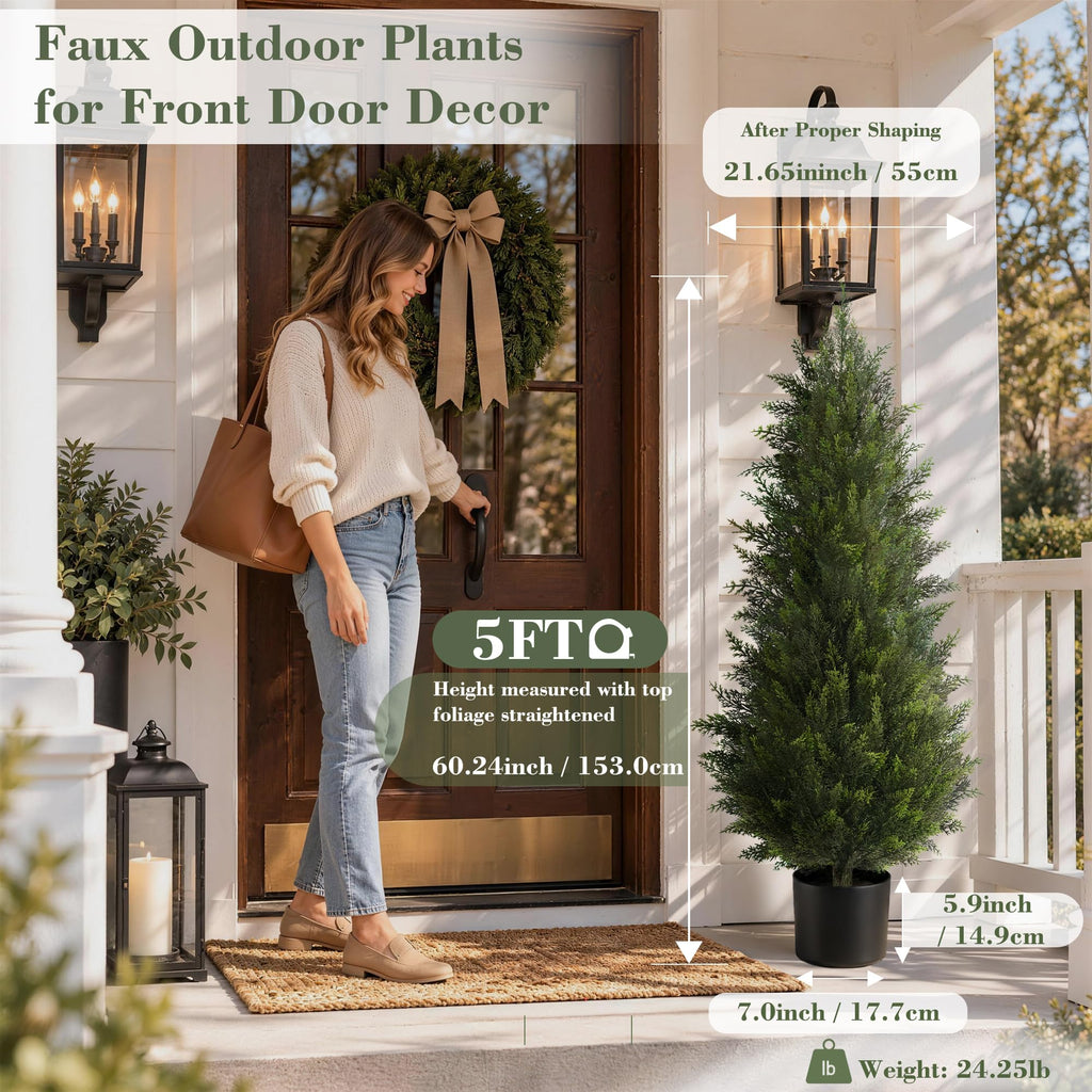 5FT Artificial Cedar Trees Set of 2 for Outdoor Front Porch