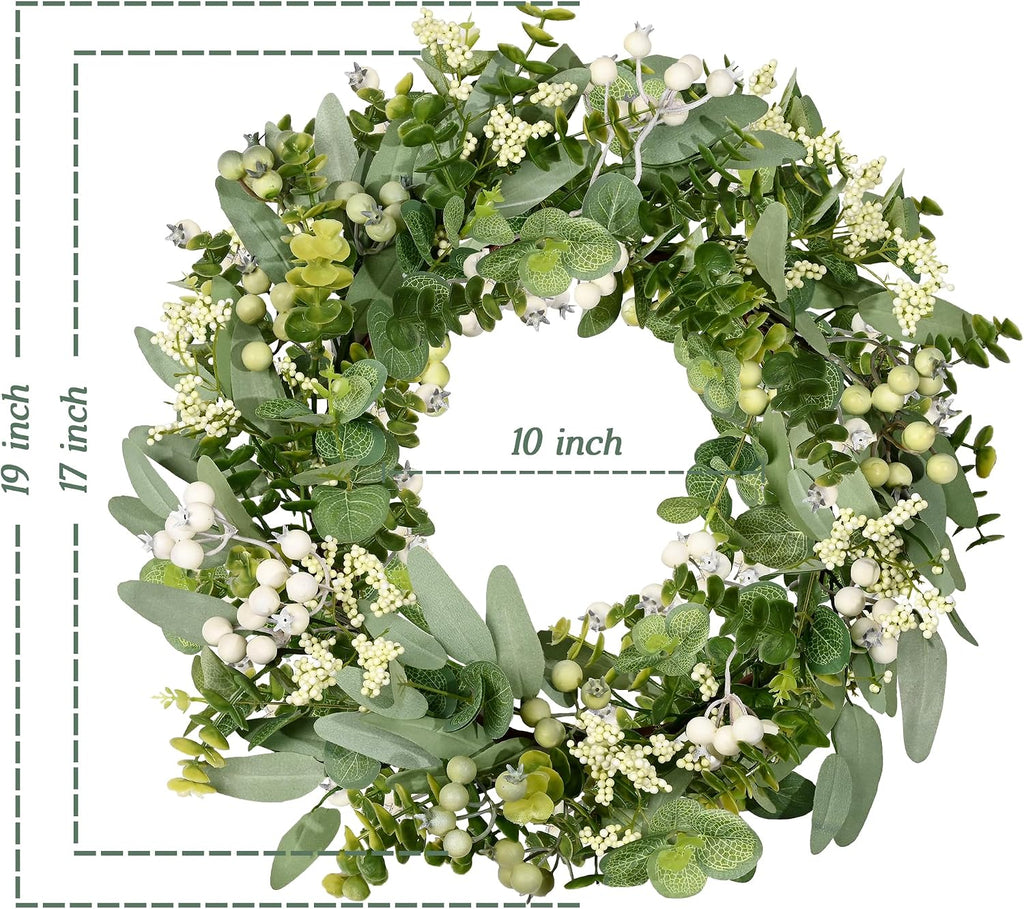 Artificial Spring Summer Christmas Greenery Wreaths for Front Door Green Eucalyptus Leaf Wreath Decor Boxwood
