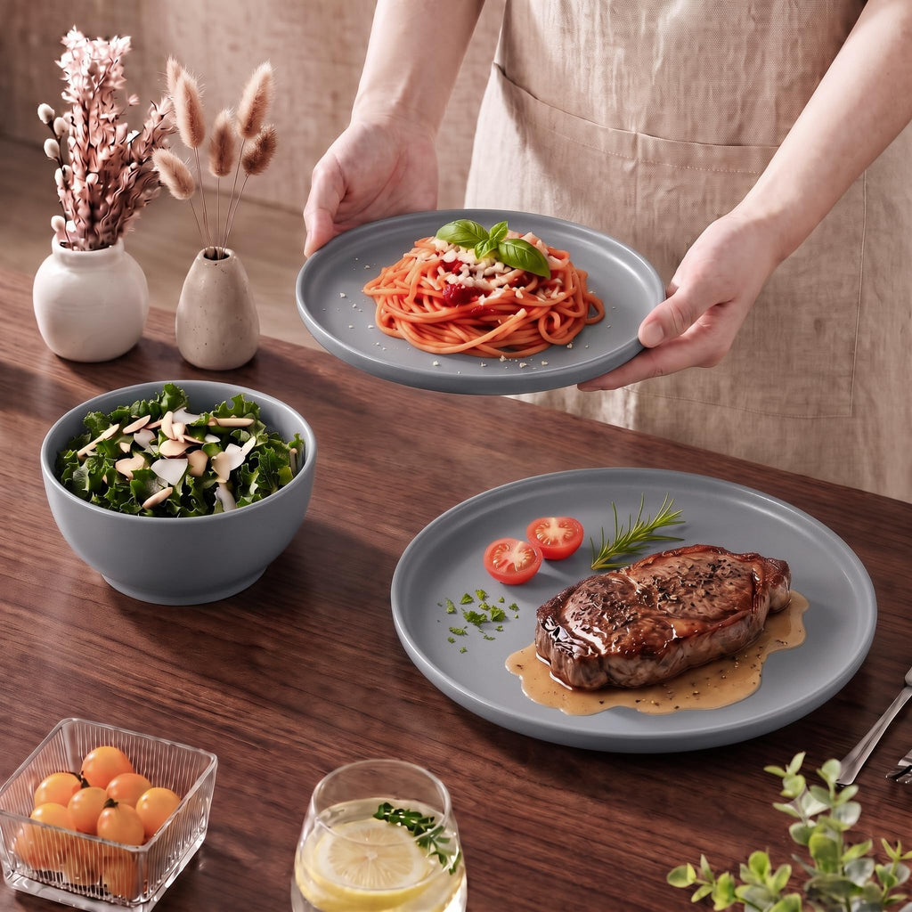 Stoneware Dinnerware Sets Service for 4, 12 pcs Plates and Bowls Set