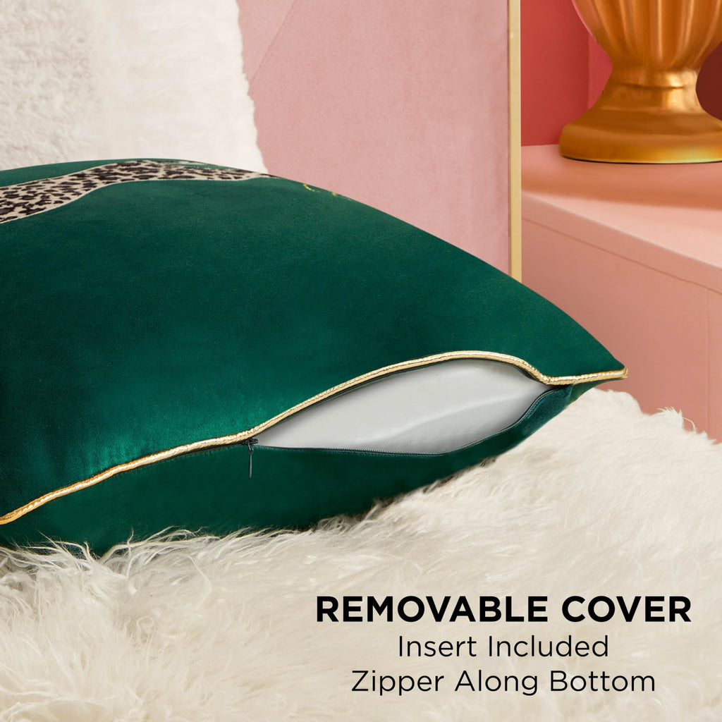 Reversible Velvet Cheetah Pillow, 18" x 18" Decorative Pillow, Emerald Green