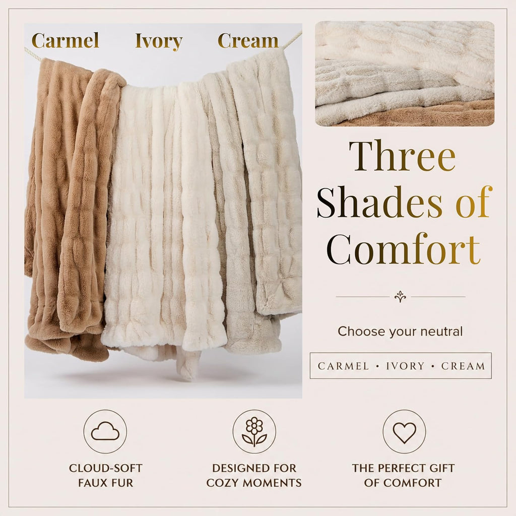 Luxury Faux Rabbit Fur Throw Blanket, Ultra Soft Double Sided Fluffy Plush Throw for Couch, Bed, Chair, Thick Warm