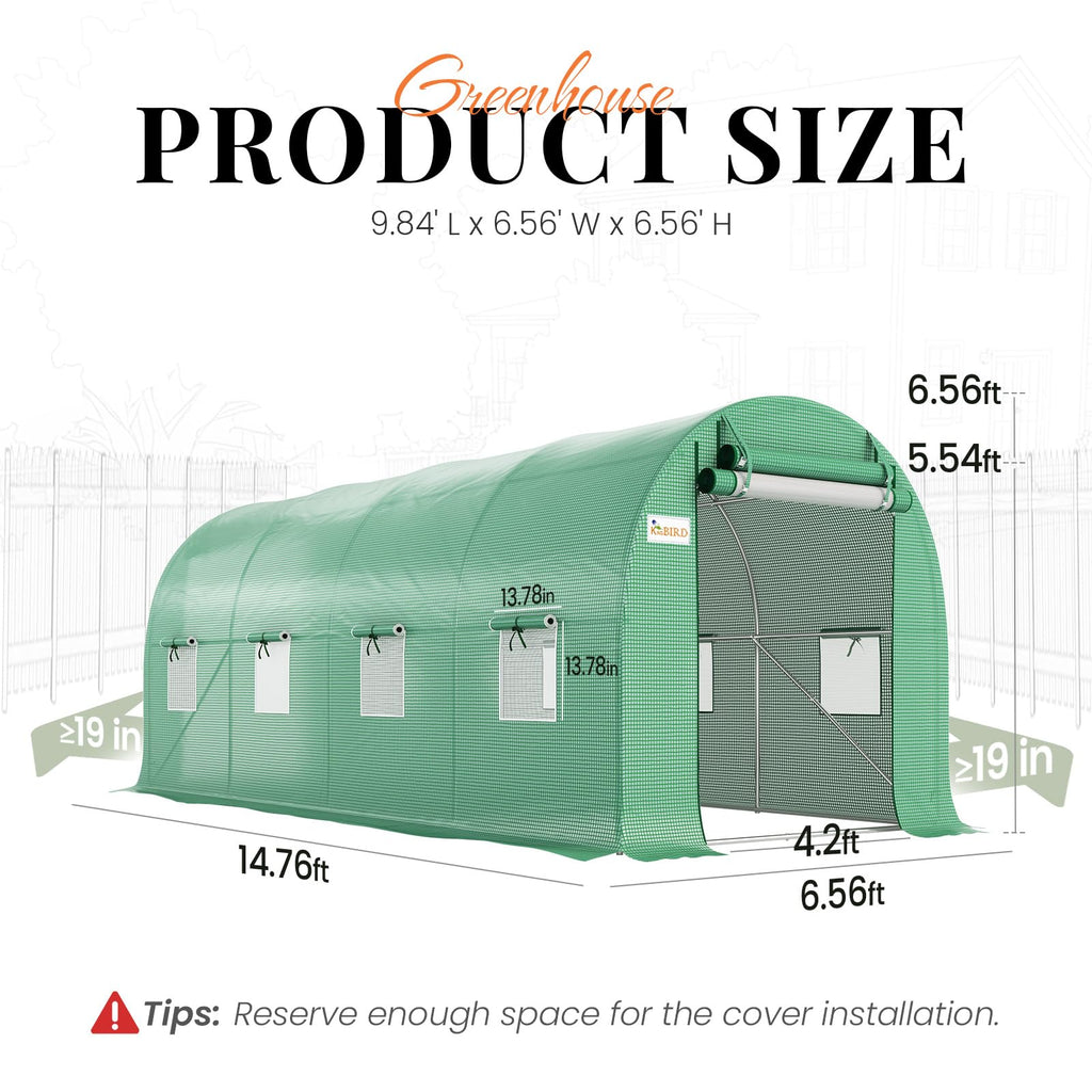 Premium 15x7x7FT Greenhouse for Outdoors, Galvanized Steel Frame