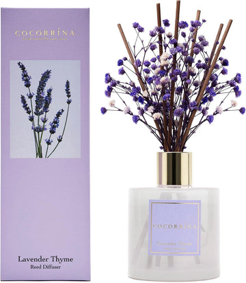 Premium Reed Diffuser Set with Preserved Baby's Breath & Cotton Stick Lavender Thyme | 6.76 Fl.oz Scent Diffuser - Set of 10