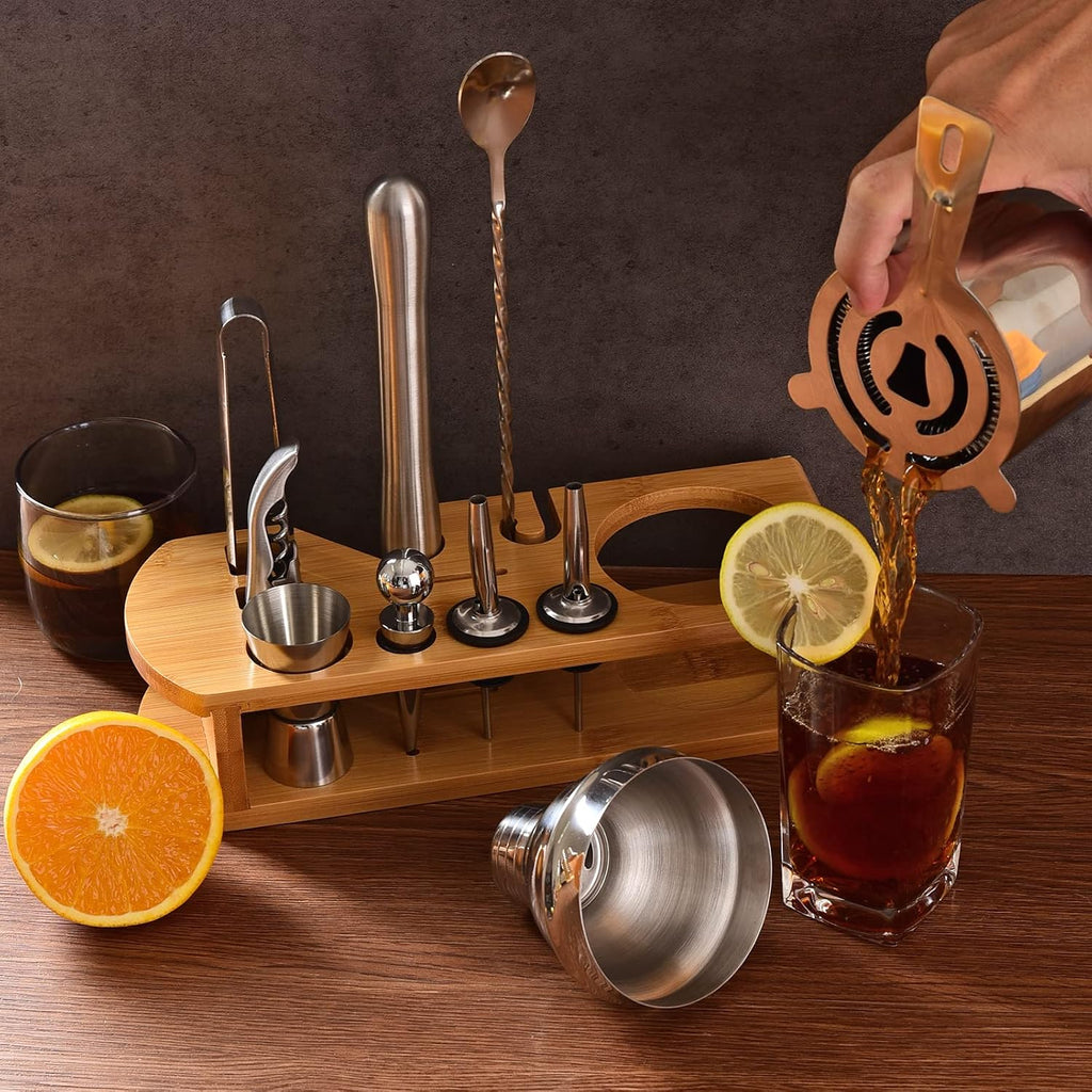 Cocktail Shaker Set Bartender Kit, 12-Pcs Bar Tool with Bamboo Stand - Set of 12