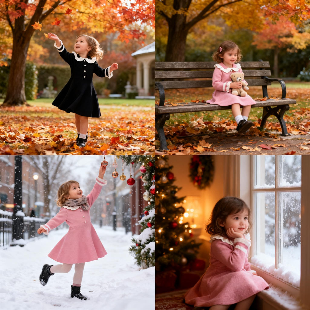 Toddler Girls Ruffled Sweater Dress Long Sleeve V-Neck Knitted Fall