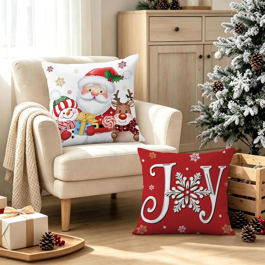 Christmas Throw Pillow Covers 18x18 Inches - Set of 4