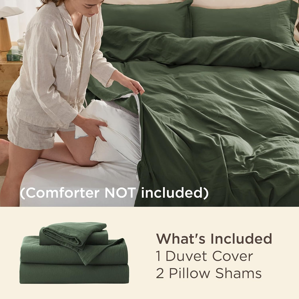 Olive Green Duvet Cover King - 3 Pieces Prewashed Cotton-Like Polyester Extra Soft Bedding Set, Includes 1 Duvet