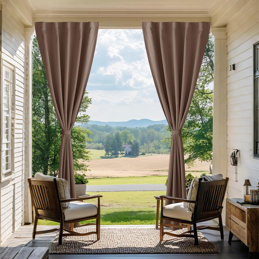 2 Panels Outdoor Curtains 96" L Mocha Adhesive Top