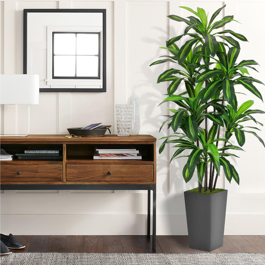 Artificial Plant 6FT Dracaena Fake Tree with Gray Tall Planter