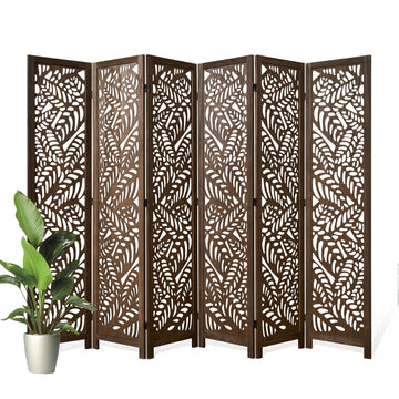 Leaf-Carved Room Divider Privacy Screen - 67 Inch Tall Foading Decorative Wood Screen Dividers Panel - Natural Wood