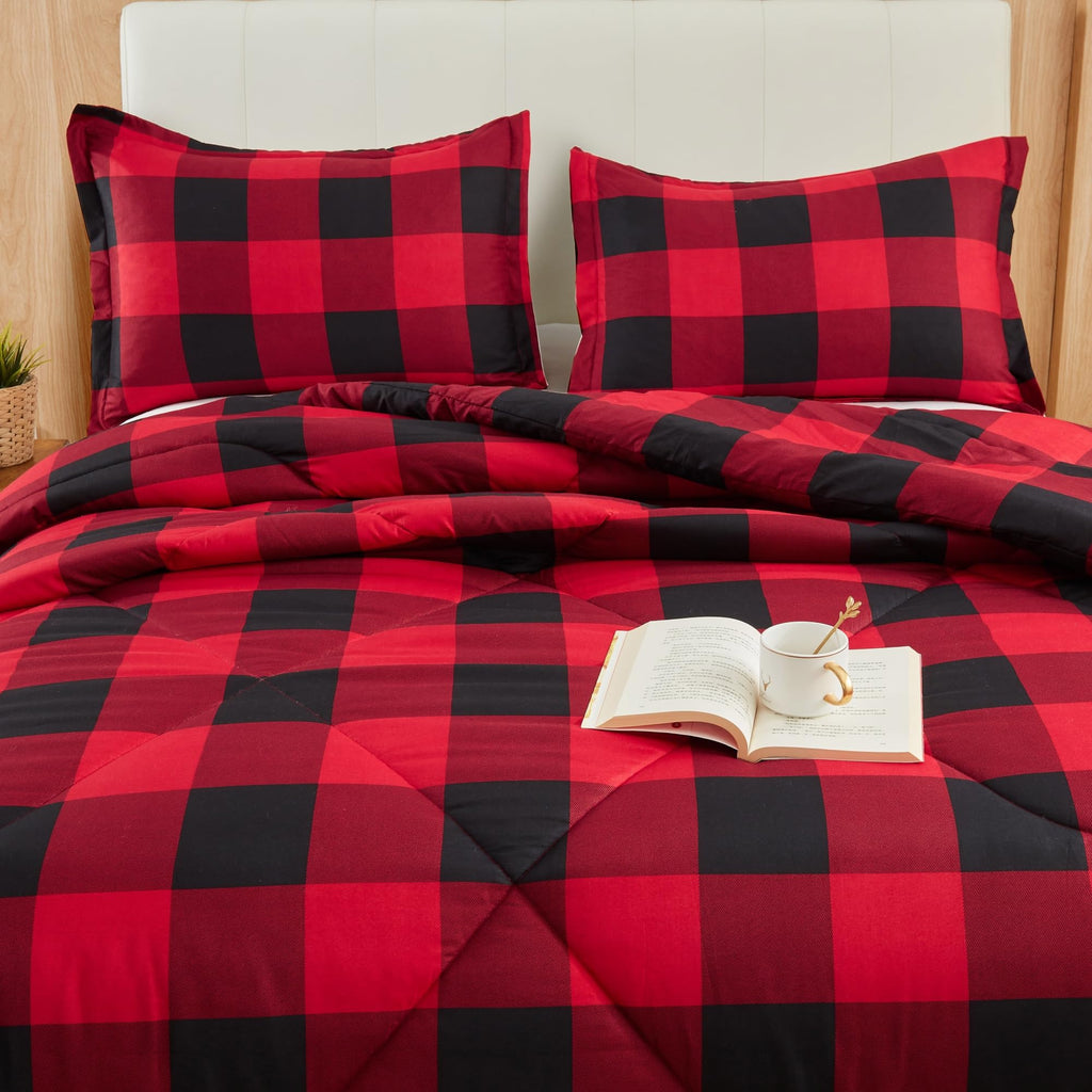 Red Black Buffalo Plaid Comforter Set (66"x90")
