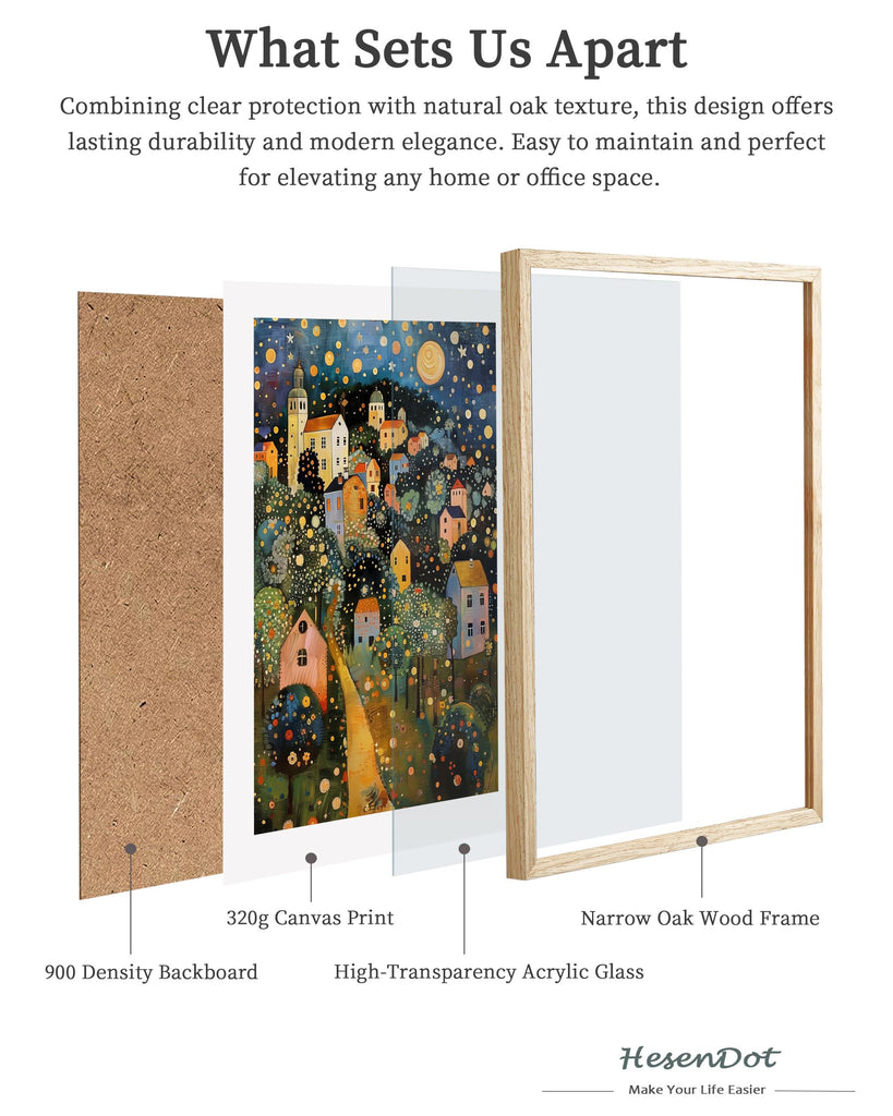 Gustav Klimt Moon Stars Natural OAK Wood Framed Wall Art, 12x16in