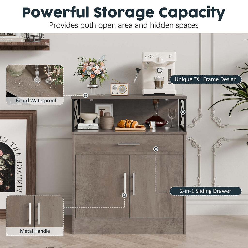 Kitchen Buffet Sideboard Cabinet, Storage Cabinets with 2 Doors and 1 Drawers, Open Storage & Adjustable Shelf