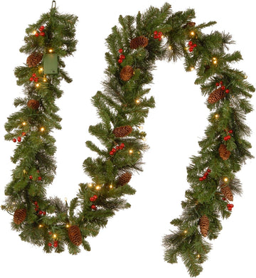 Find Pre-Lit Artificial Christmas Garland, Green, Crest Spruce, White Lights, Decorated with Glitter, Pinecones