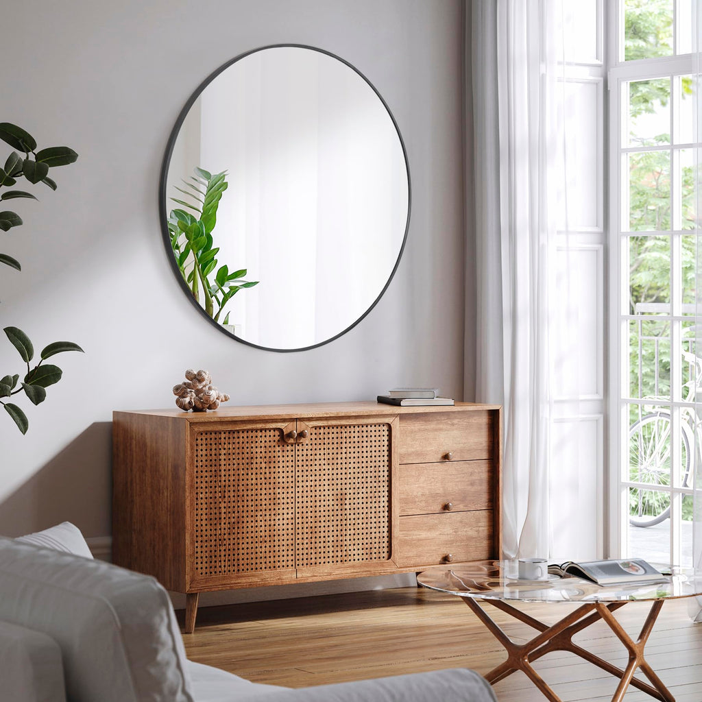 Black Round Mirror, 36 Inch Bathroom Vanity Wall Decor Circular Mirror with Metal Frame s, Entryways, Living Room
