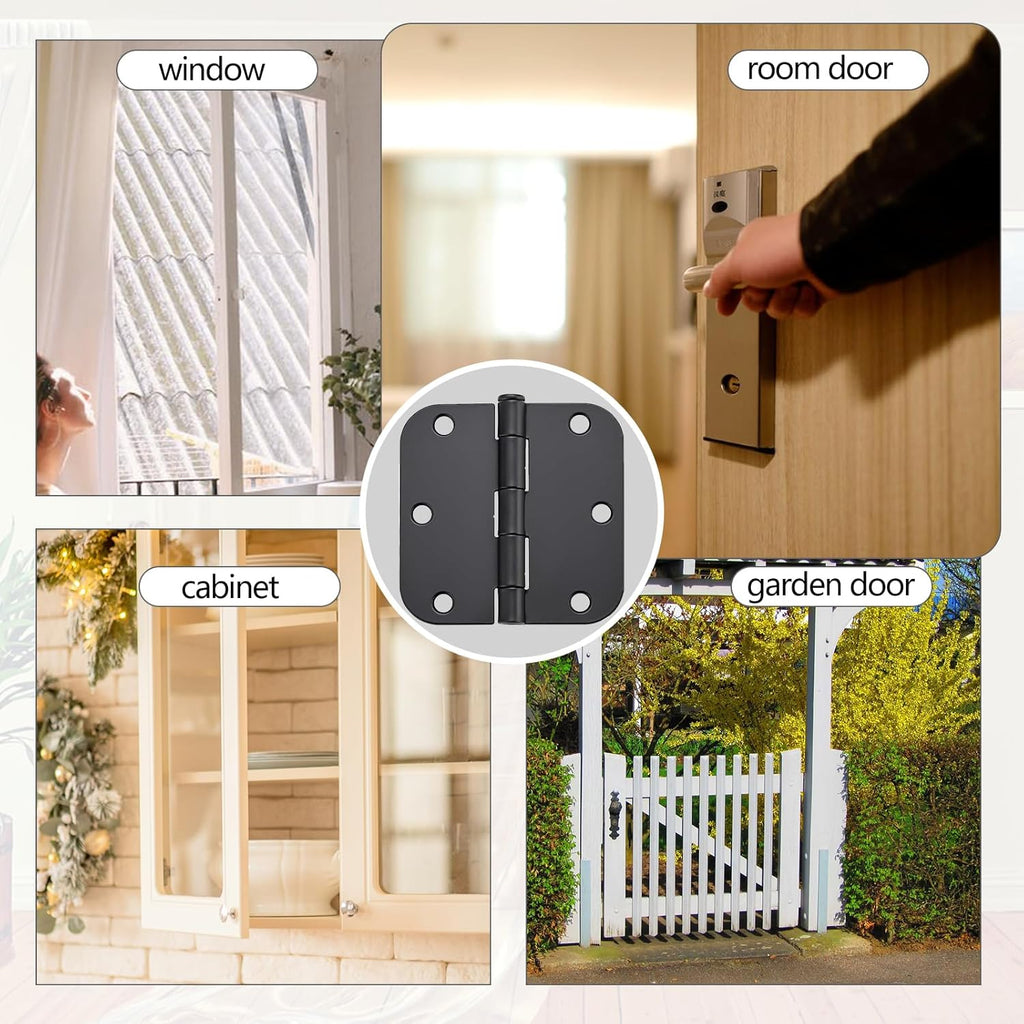 Matte Black Door Hinges 10 Pack 3x3 Inch Interior Door Hinges for Doors Rounded 5/8" Radius Corners Iron Hinge Door