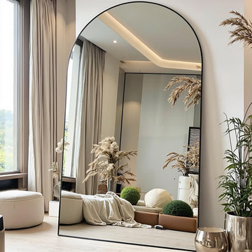 Full Length Floor Mirror, 91x46 Inch Oversized Arched Standing Mirror in Black, Dressing Room - Elegant Freestanding