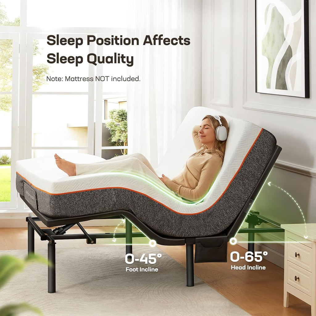 MS01 Queen Adjustable Bed Base Frame, 4 Ports USB A&C Adjustable Bed Base with Under-Bed Nightlight, 3 Minutes Fast