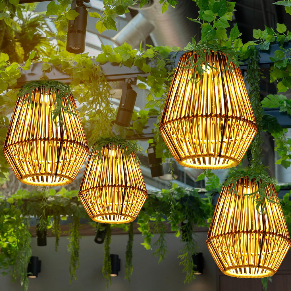4 Pack Solar Lantern Outdoor Waterproof Rattan, Square
