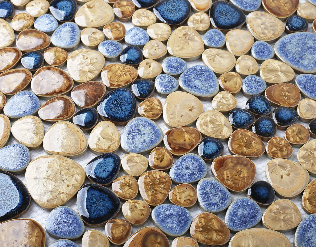 Glazed Blue Mosaic Ceramic Pebble Porcelain Tile Swimming Pool Bath Shower Wall Flooring Tile TSTGPT001 (5 Square