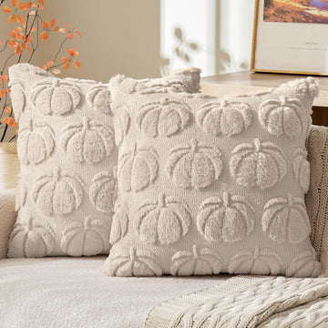 Fall Pillow Covers Pumpkin Fall Decor 18x18 Beige - Set of 2