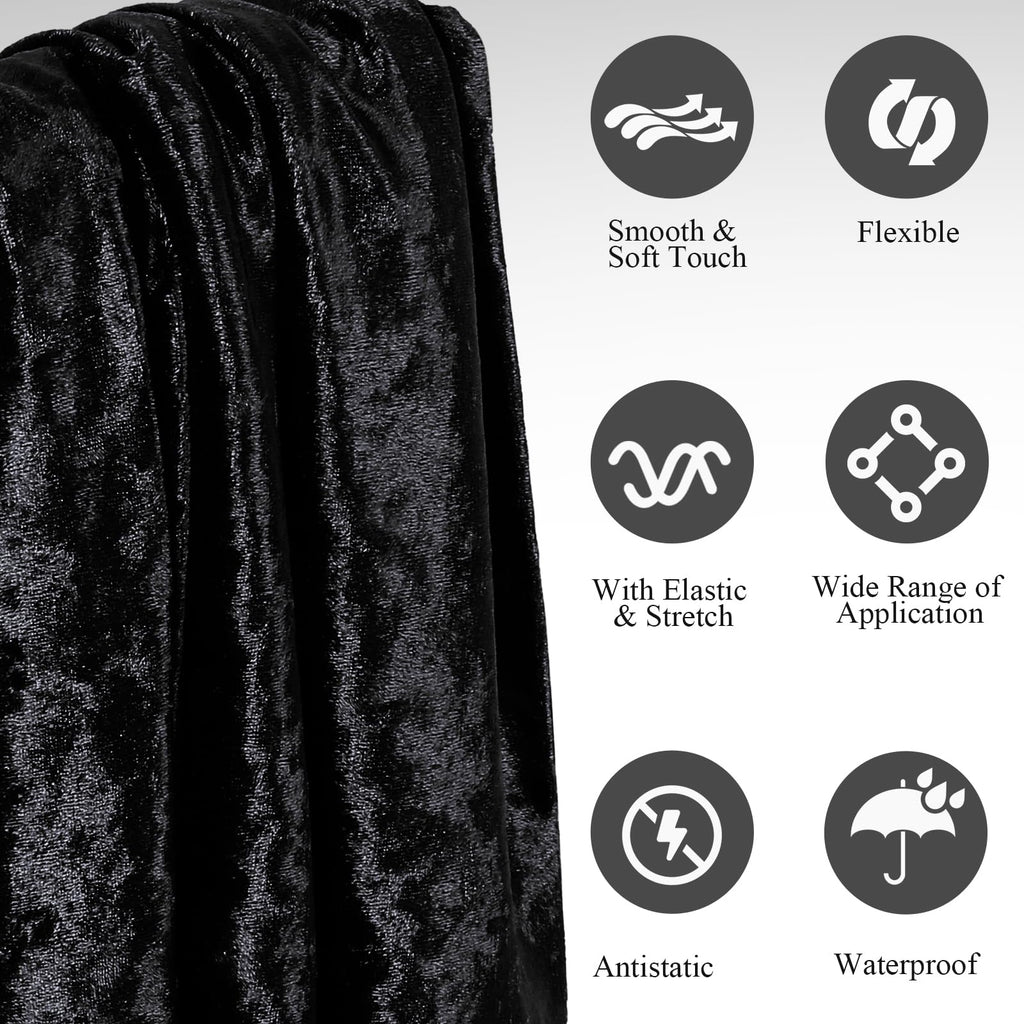 1 Yard 63" Wide Black Stretch Crushed Velvet Fabric