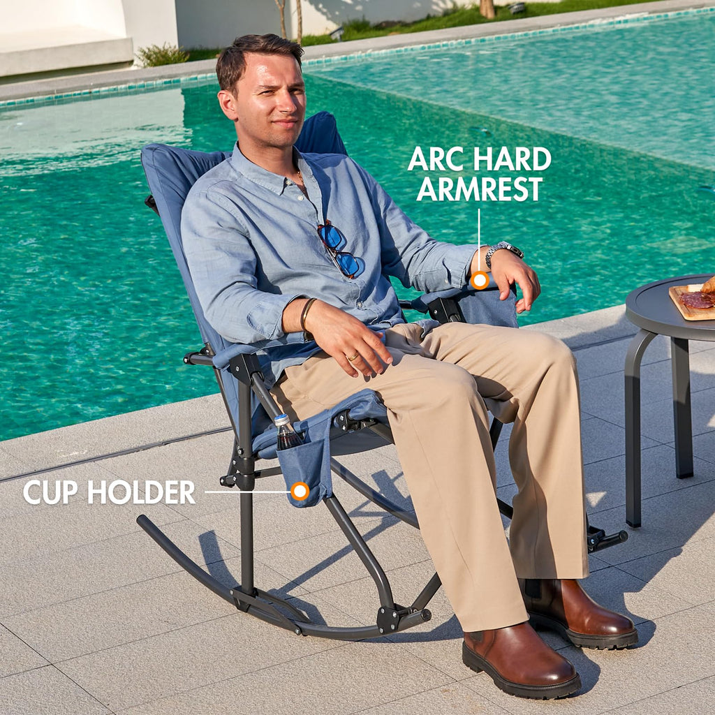 Thick Padded Folding Rocking Camping Chair Outdoor 400 LBS Blue